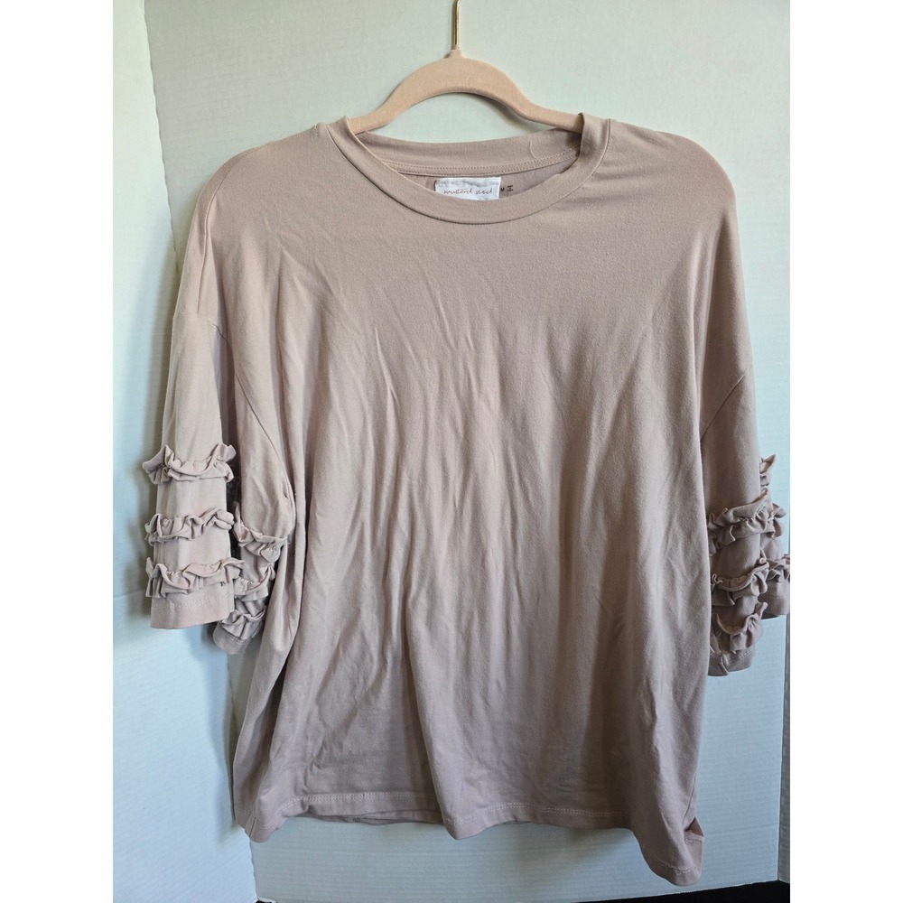 Mustard Seed Women Ruffle Sleeve Top Mauve Pink Crew Neck Oversized Shirt Medium